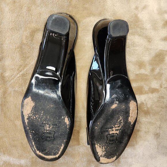 Stuart Weitzman Peep Toe Patent Leather Mules - Picture 8 of 9